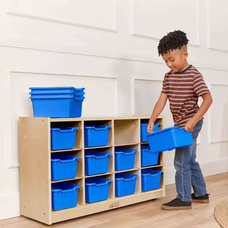 Mobile Cubby con vassoio e 15 contenitori frontali a paletta, 3x4, Arredamento per bambini
