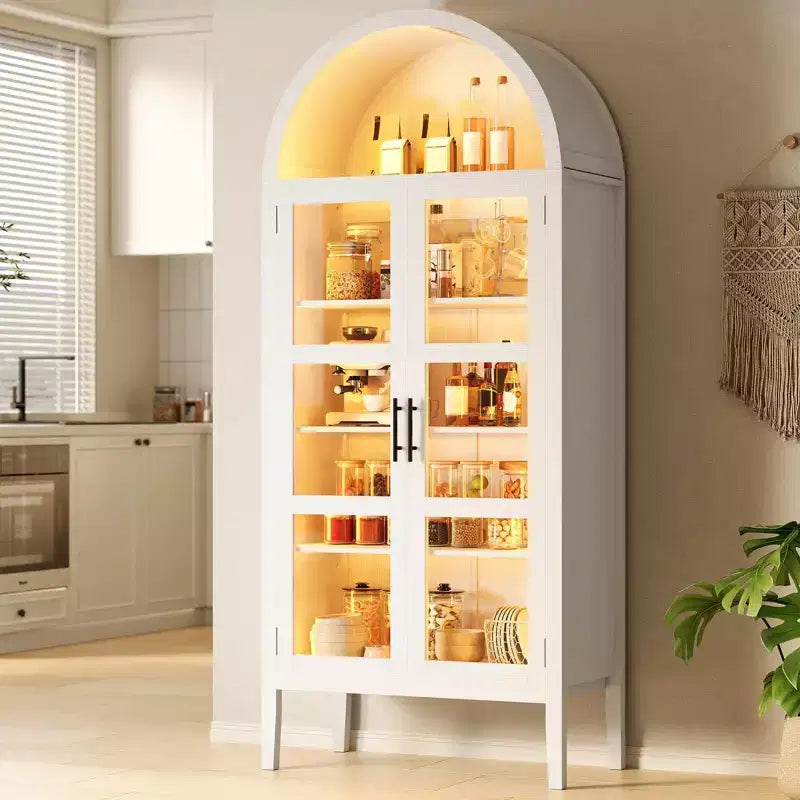 Meuble de rangement, Noir/Blanc, Style Arqué, Simple, 71 po de hauteur avec lumières DEL et portes vitrées