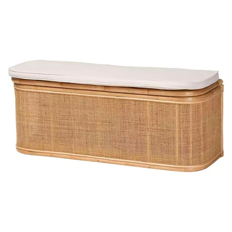 Panca contenitore in rattan naturale Bali & Pari Ishana Naturale/Bianco: Rivestimento in poliestere, telaio in compensato, nessun montaggio richiesto