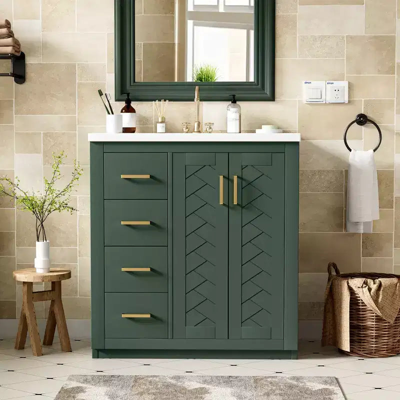Meuble-lavabo de salle de bain à évier simple de 76 cm avec armoire et 3 tiroirs – Noir / Bleu / Vert / Indigo / Blanc