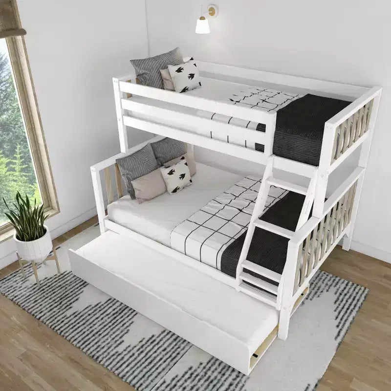 Max & Lily Letto a Castello Singolo su Una Piazza e Mezza con Letto Estraibile, Letti a Castello in Legno Massello Stile Scandinavo per Bambini