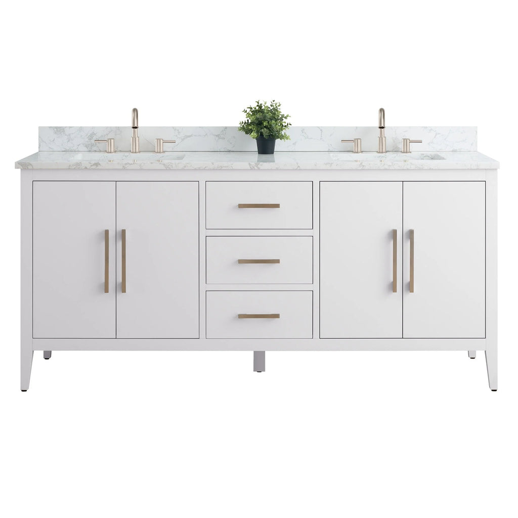 Mobile lavabo doppio Vanity Art 72 per bagno con piano in marmo composito