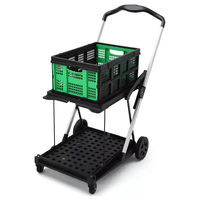 Carrelli della spesa pieghevoli a 2 livelli per la spesa, capacità 90 kg, carrello per la spesa portatile pieghevole con ruote e cassa rimovibile per centro commerciale, blu