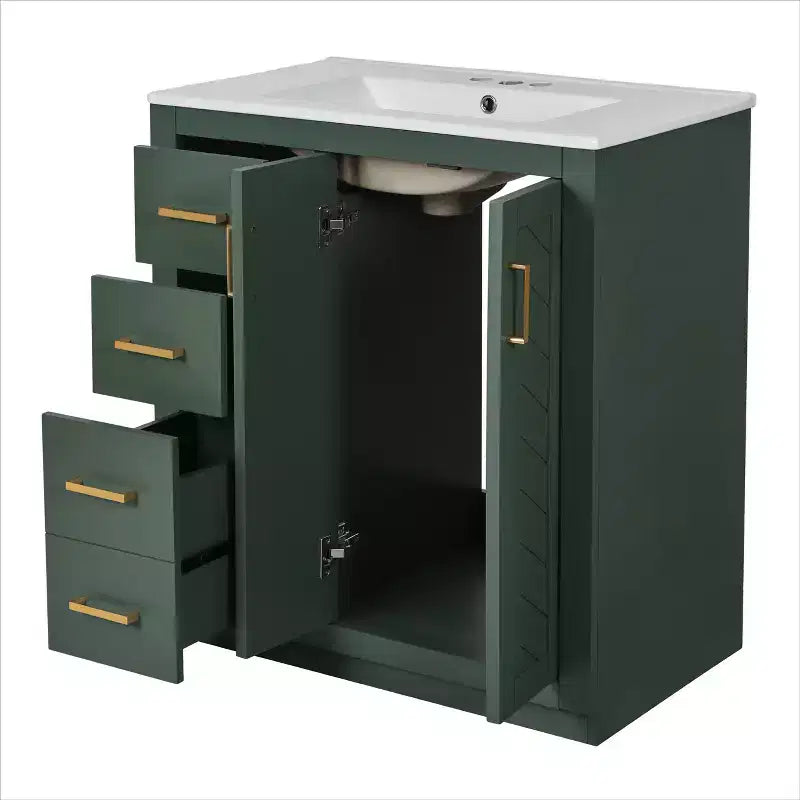 Mobile bagno 30 pollici con lavabo singolo, armadietto e 3 cassetti – Nero / Blu / Verde / Indaco / Bianco
