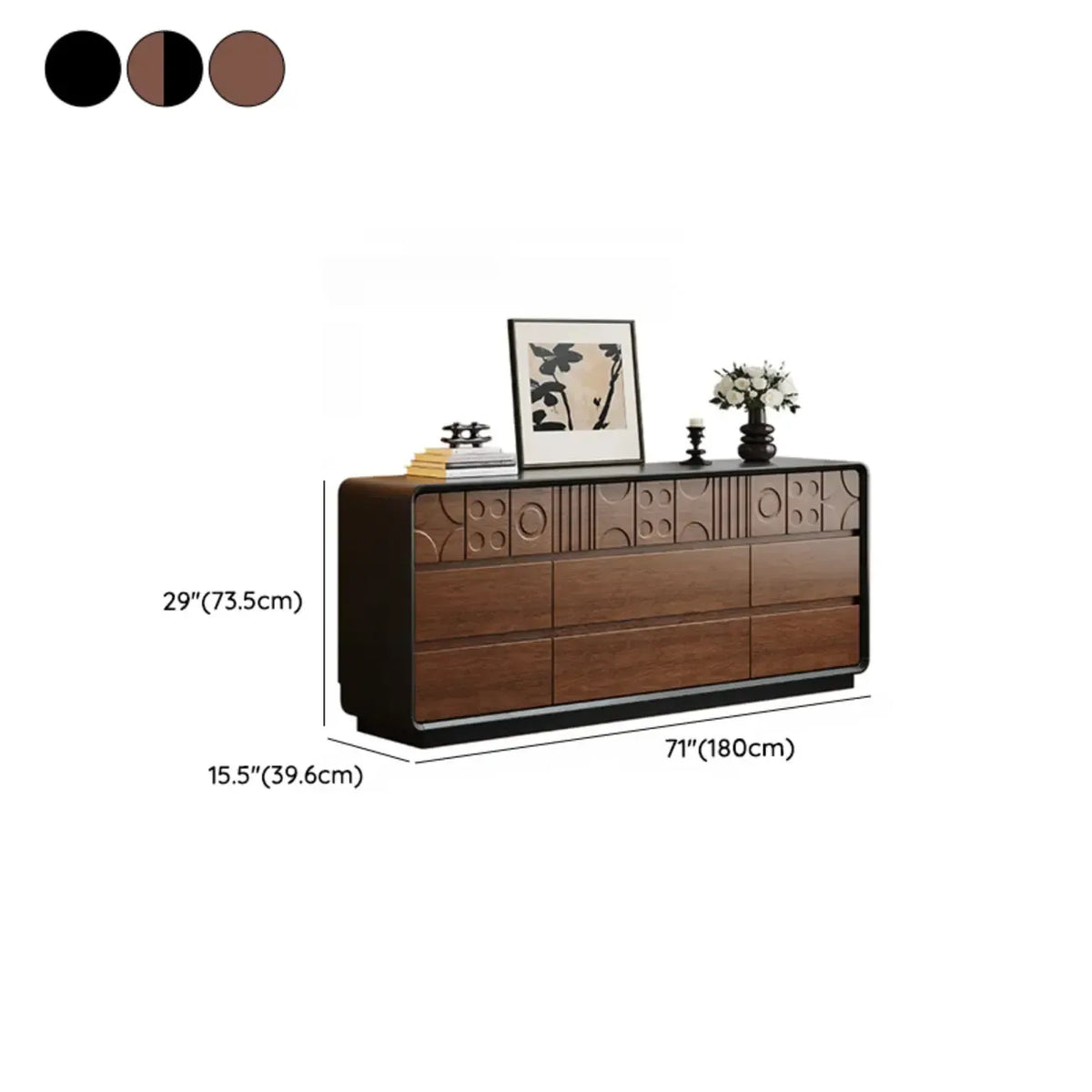 Cassettiera in legno ispirata all'Art Déco con intagli geometrici
