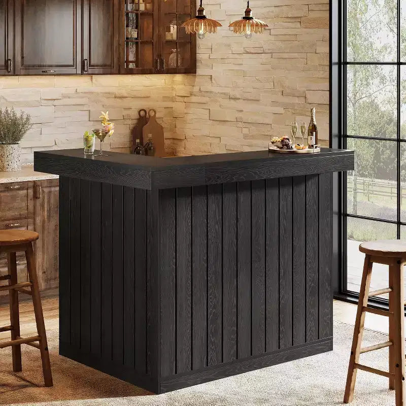 Mobile bar a L Lantine, tavolo da bar angolare a 4 ripiani con mensole e porta calici da vino per pub domestico