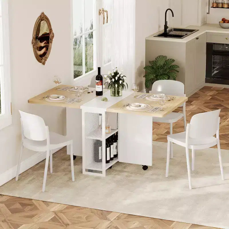 Tavolo da Pranzo Pieghevole per Cucina, Tavolo da Pranzo Salvaspazio, Tavolo da Cucina Estensibile con Ante a Sbalzo e 6 Ruote per Piccoli Spazi