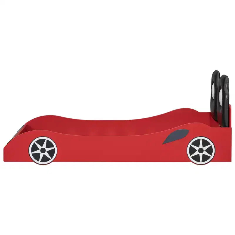 Letto a piattaforma a forma di auto da corsa Whisen Wood, formato singolo, con LED e schienale imbottito