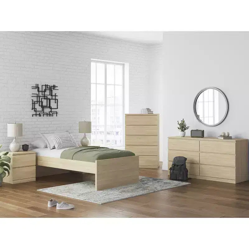 Commode à 6 tiroirs Ashley Modern Onita Signature Design, finition en bois brun naturel, sans quincaillerie