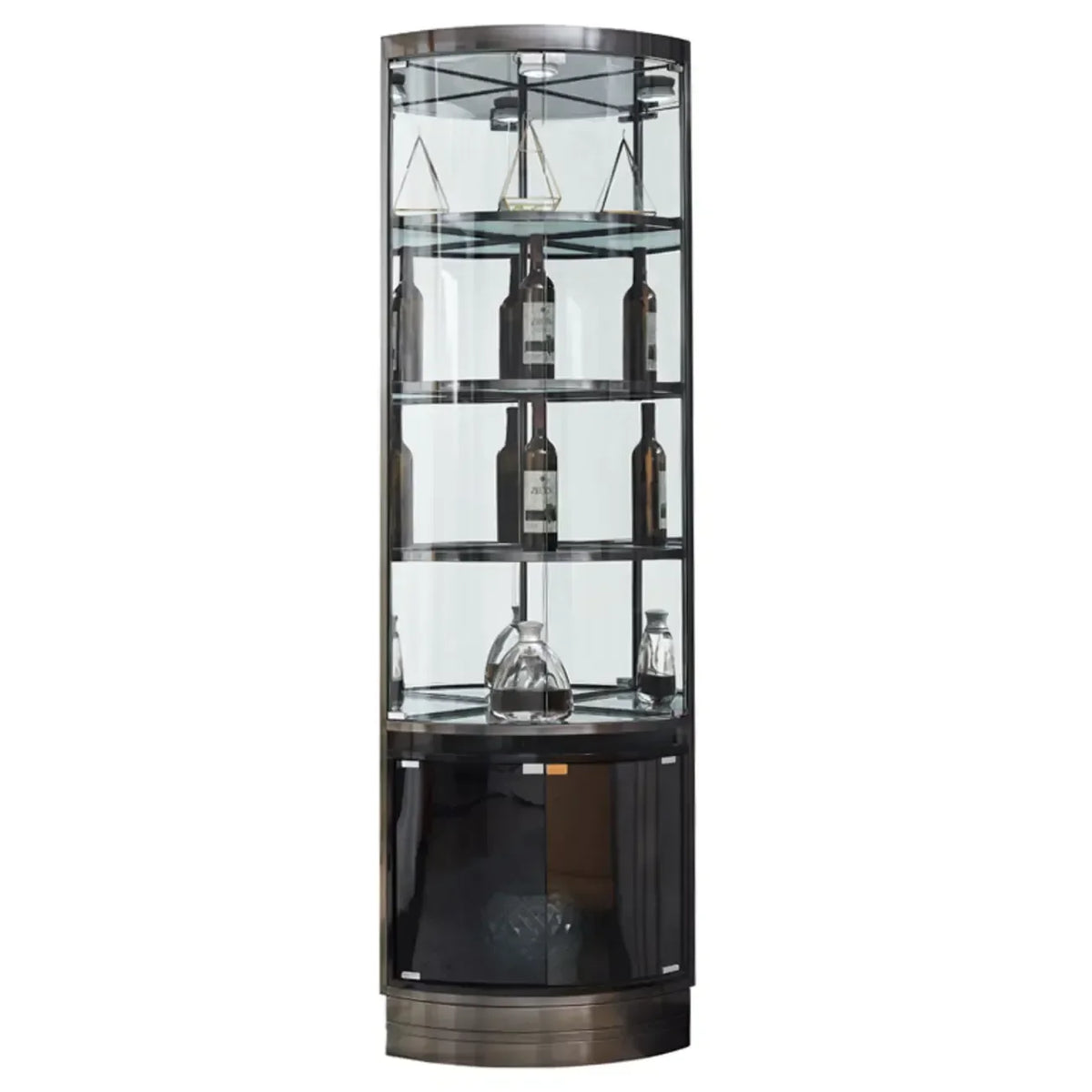 Mobile Bar Angolare con Scaffali Multipli in Vetro e Metallo per Esposizione