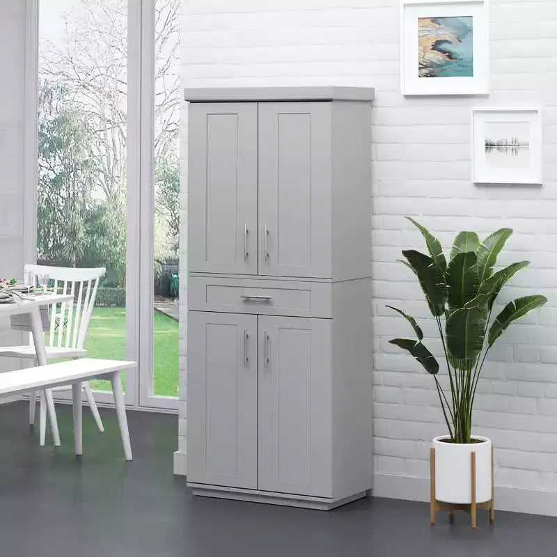 Dispensa da Cucina Moderna, Mobile Autoportante con Ante e Cassetti, Ripiani Regolabili