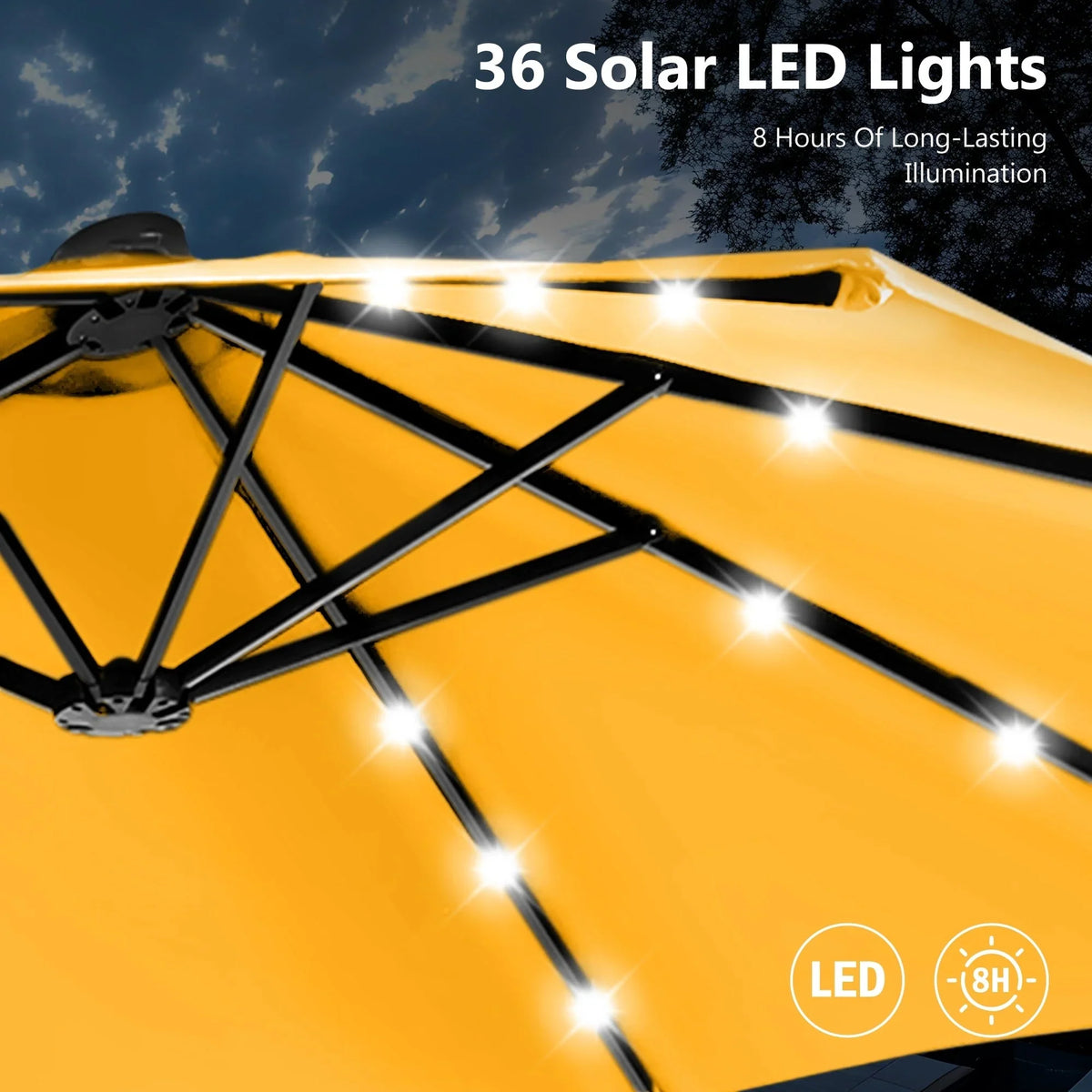 MAISON ARTS Ombrellone rettangolare da esterno a manovella con doppia falda da 4,5 metri, con luci a LED solari e base inclusa
