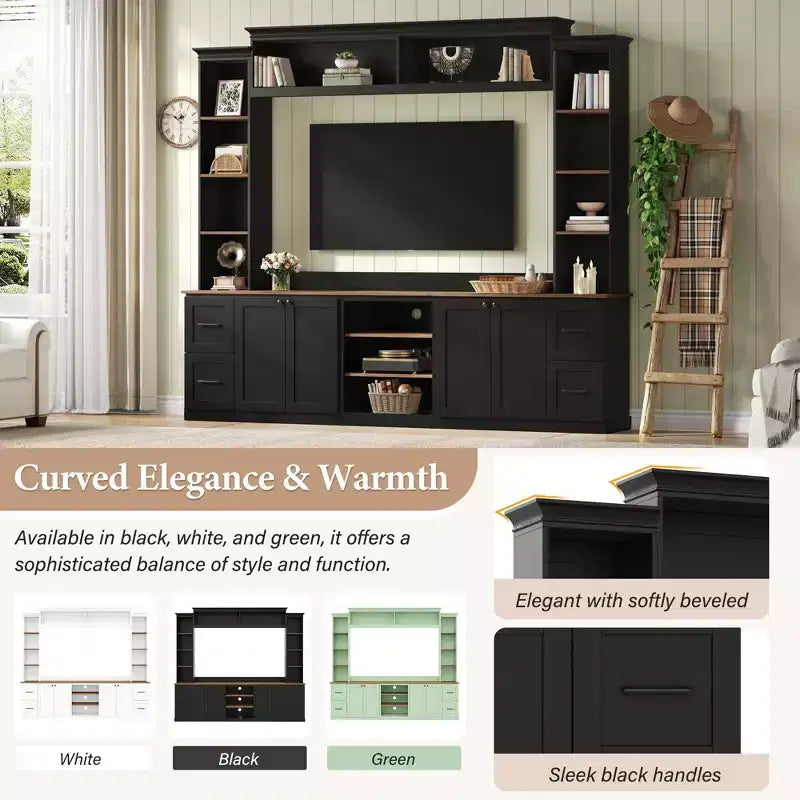 ModernLuxe Mobile TV da Parete 4 in 1 per Stile Rustico, Adatto a TV Fino a 70 Pollici, Consolle Multimediale con Ripiani Regolabili e Cassetti