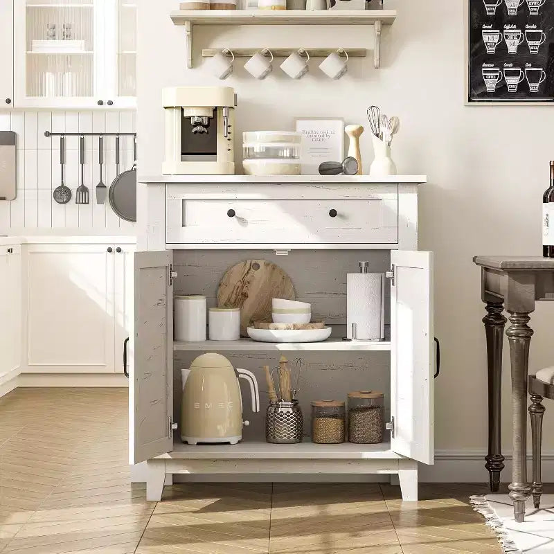 Mobile Contenitore Rustico da 80 cm, con Ante a Doghe, 3 Ripiani Regolabili, Armadietto a Doppia Anta, per Cucina, Sala da Pranzo e Ufficio Domestico