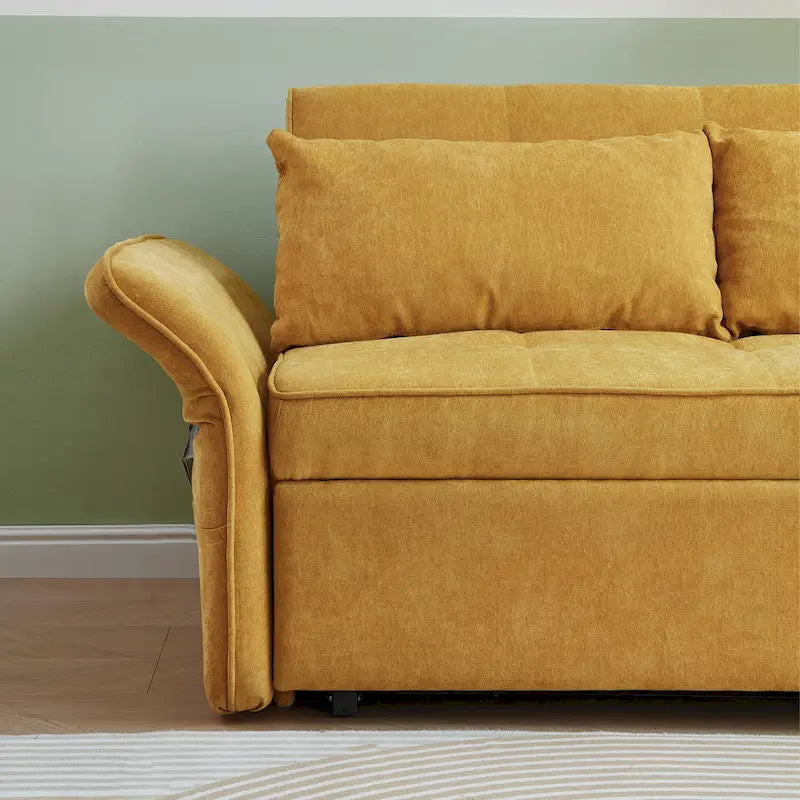 Divano letto estraibile in ciniglia gialla - 39,00 x 53,50 x 31,50