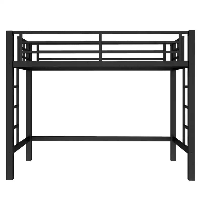 Letto a soppalco in metallo salvaspazio con doppia scaletta e ringhiere, nero - ModernLuxe