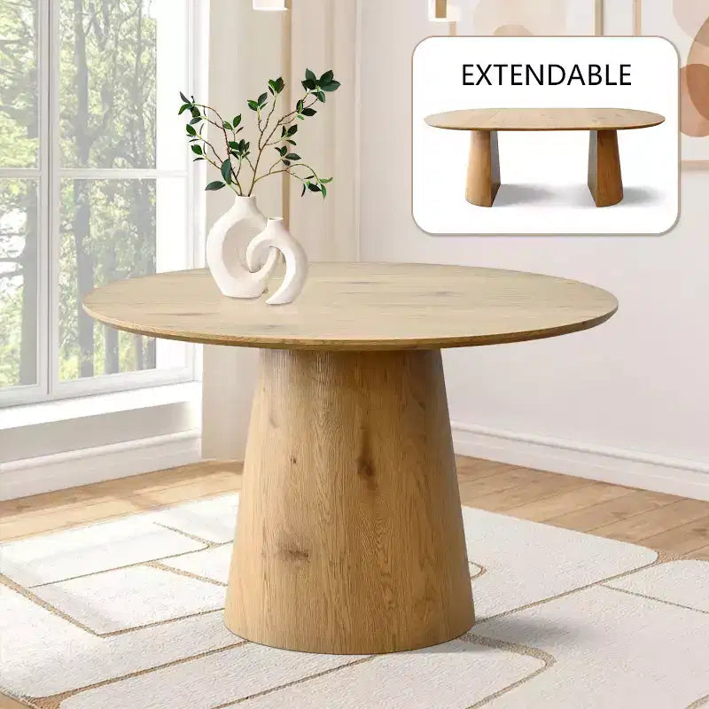 Set Tavolo da Pranzo Rotondo Espandibile a Ovale con 4 Poltroncine in Velluto, Design Moderno con Base a Piedistallo, Posti a Sedere Fino a 8 Persone-Panipeachy