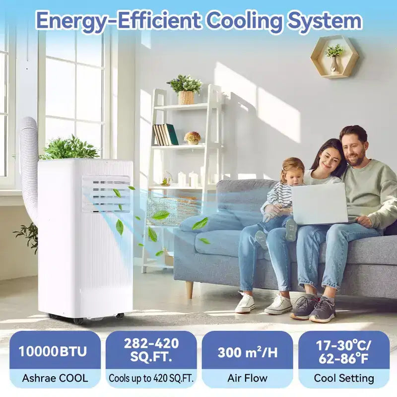 Condizionatori portatili, Flarhetoric 10000 BTU Raffreddamento/Ventilatore/Deumidificatore 3 IN 1 Unità AC portatile per stanze di 52 M², Unità per ambienti a bassa rumorosità