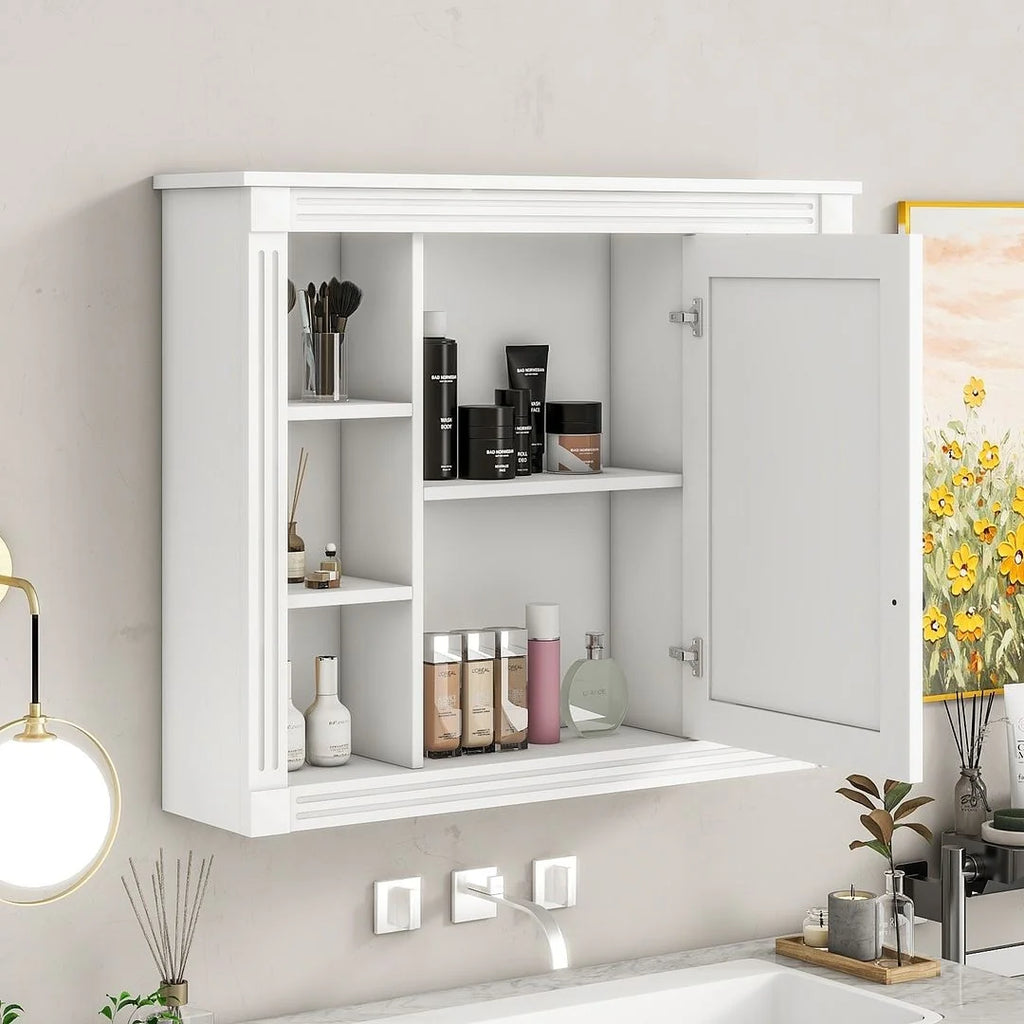 Mobile Bagno Moderno da 90cm con Lavabo Integrato e Specchiera, 2 Ante e 2 Cassetti