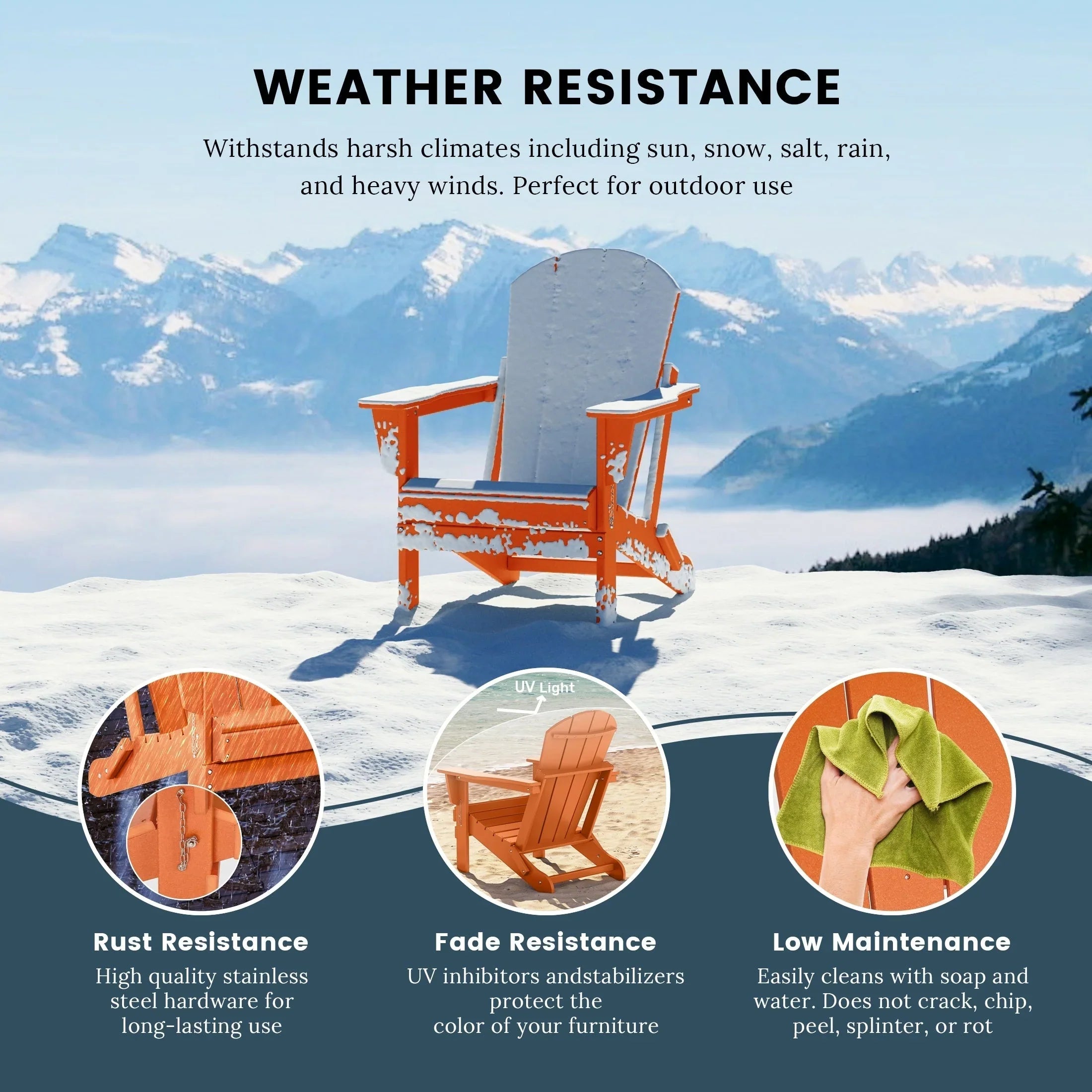 Polytrends Laguna Sedia Adirondack Pieghevole da Esterno per Patio Resistente allo Sbiadimento e alle Intemperie