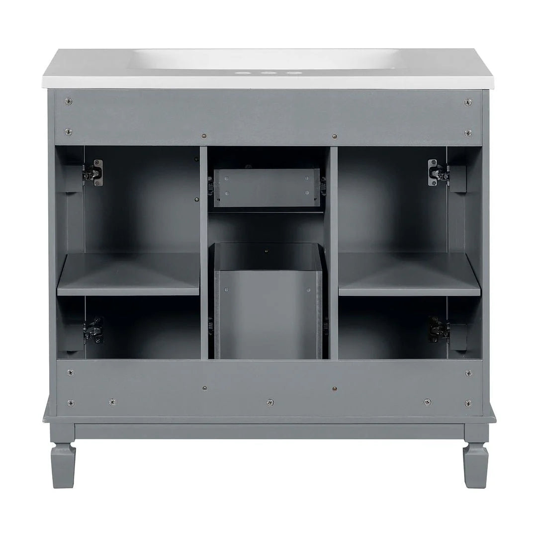 Mobile Bagno Moderno da 90cm con Lavabo Integrato e Specchiera, 2 Ante e 2 Cassetti