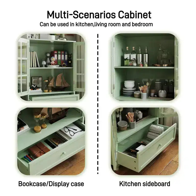 Meuble de rangement, Meuble bas en bois avec 1 tiroir et 2 portes vitrées, Buffet de style rustique avec rangement pour salon