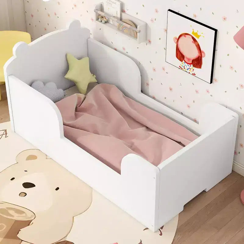 Letto a terra a forma di orso Okak per bambini dai 3 ai 6 anni, telaio per lettino con sponda di sicurezza, grazioso letto per bambini a forma di animale