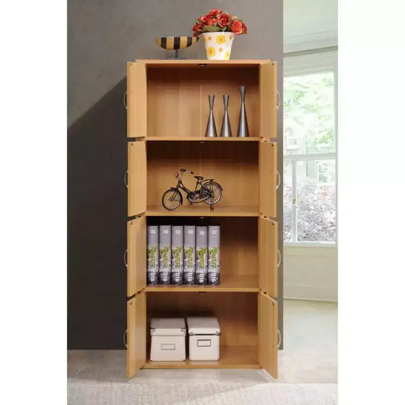 Hodedah HID44 Robusto armadio-libreria multiuso con 8 ante a montaggio a pavimento per casa e ufficio, finitura in legno di faggio