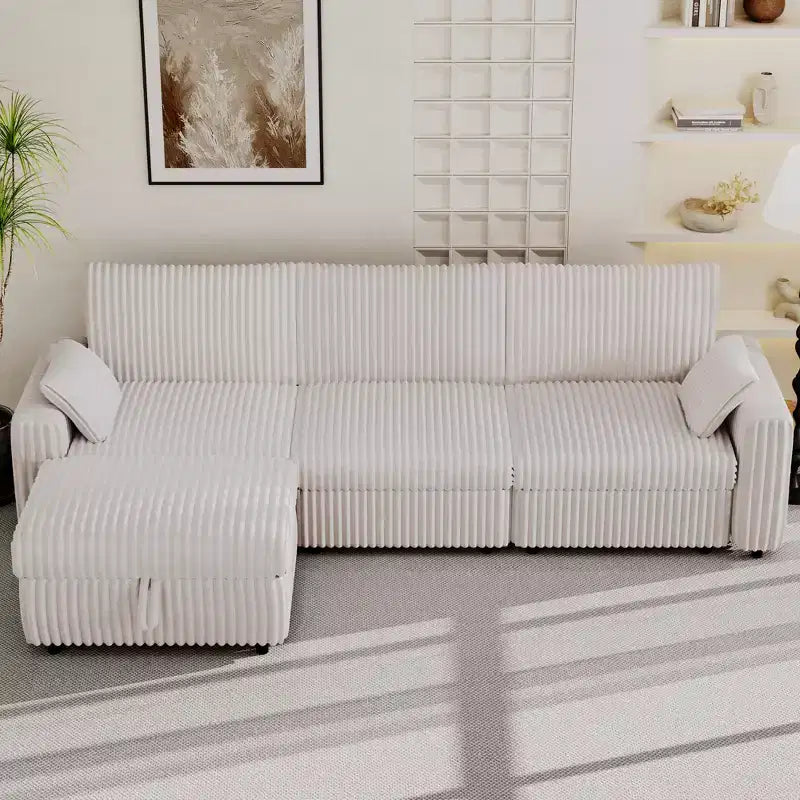 Canapé d'angle modulaire en velours côtelé Dyonery avec housses lavables