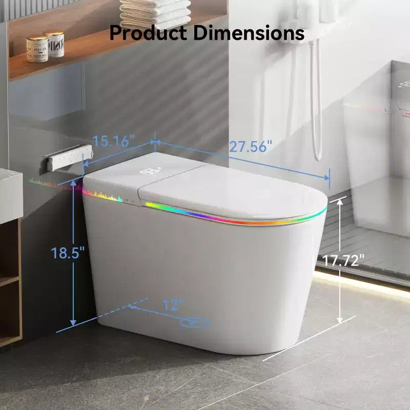 Dyonery Smart Toilet, Monobloc senza serbatoio con barriera in schiuma, Coperchio con apertura/chiusura automatica, Bidet riscaldato e asciugatore, Luce notturna a LED, Sciacquo automatico
