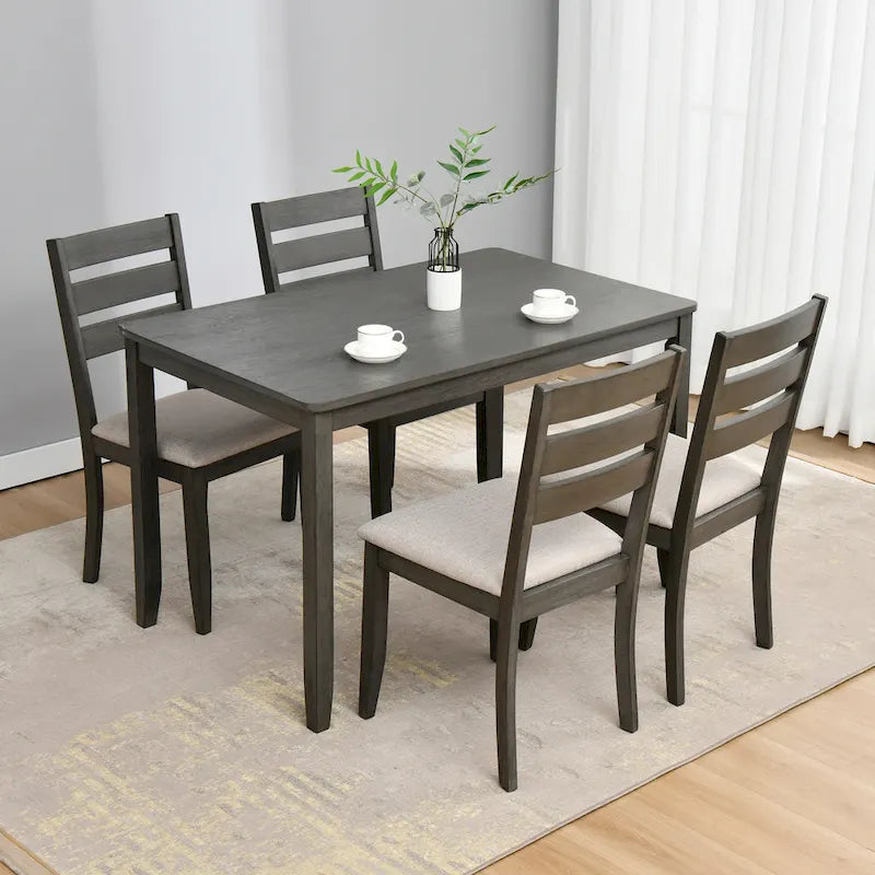 Set di 5 mobili da pranzo in legno massello 47L (1 tavolo + 4 sedie con schienale a doghe)