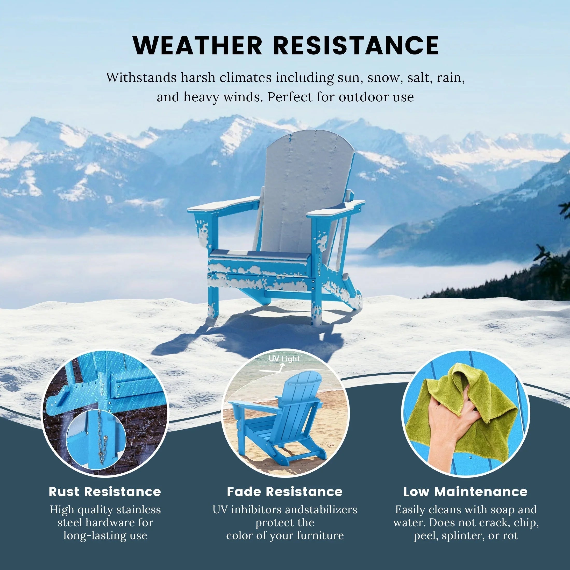 Polytrends Laguna Sedia Adirondack Pieghevole da Esterno per Patio Resistente allo Sbiadimento e alle Intemperie