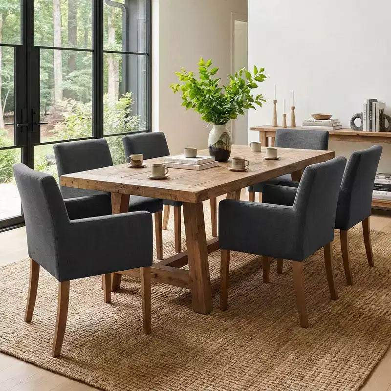 Lot de 6 chaises de salle à manger capitonnées avec accoudoirs, fauteuils modernes en lin avec pieds en bois, chaises d'appoint pour salle à manger, salon – Panipeachy