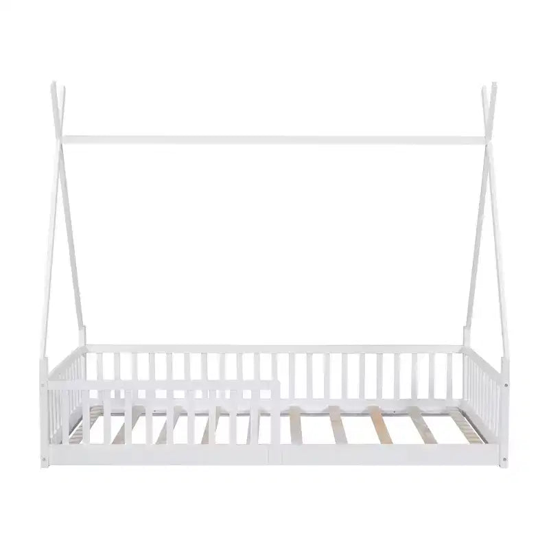 Letto a pavimento per bambini, letti a tenda a una piazza, letto a pavimento Montessori con doghe e sponde di protezione, struttura letto a casetta in legno per ragazzi e ragazze