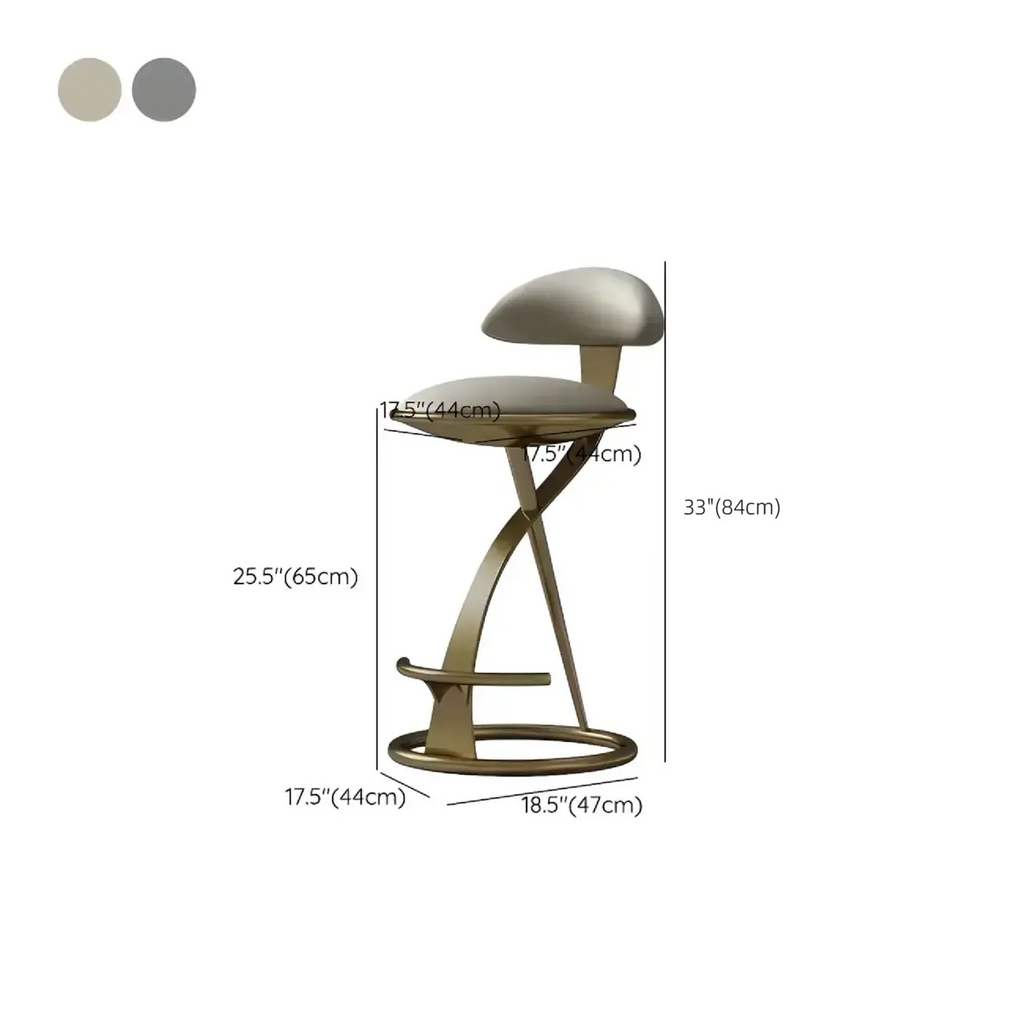 Sgabello da bar in lussuosa pelle beige con elegante struttura in metallo dorato