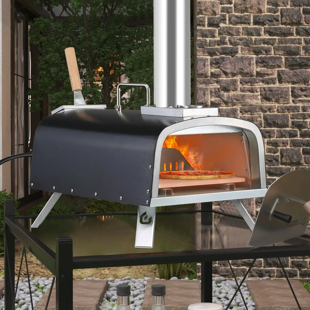 Forno per pizza da esterno multifuel per pizza con bruciatore a gas e contenitore per legna - 12 pollici