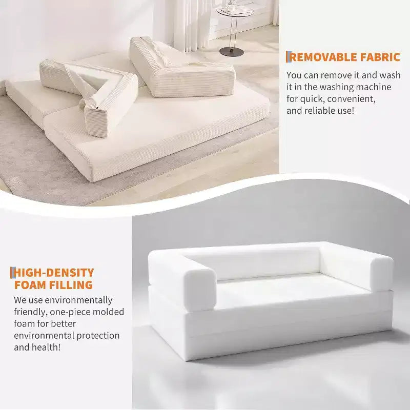 Divano Letto Convertibile 5-in-1, Divano Letto Modulare in Velluto a Coste da 78,8 Pollici con Struttura Robusta, Futon Multifunzionale per Piccoli Spazi, Soggiorno e Camera degli Ospiti