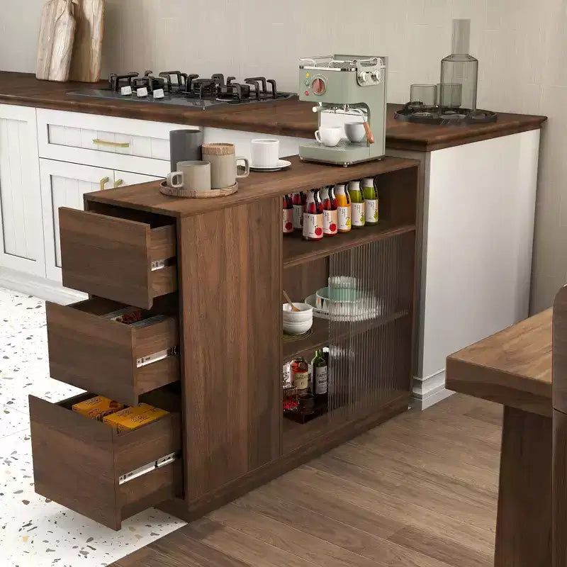 Madia moderna GDFStudio Hikaru con ante scorrevoli in vetro e cassetti