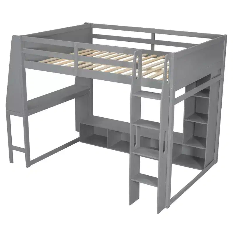 Letto a soppalco da gaming Whisen Wood, formato singolo, con scrivania, mensole multi-storage, LED e un appendiabiti