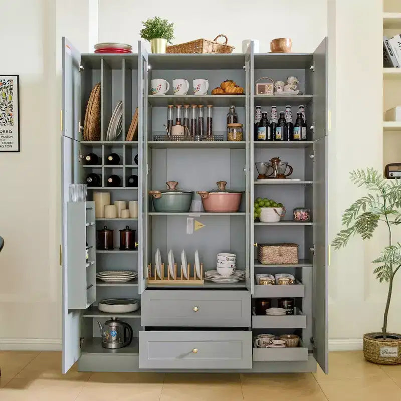 Dispensa da Cucina Autoportante Whisen 71''H, Grande Armadio Contenitore per Sala da Pranzo con 6 Ante, Ripiani Regolabili