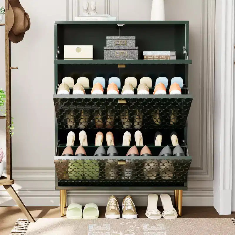 CLIHOME Scarpiera da Ingresso con 24 Paia, Organizzatore per Scarpe con Cassetti a Ribalta, Scaffale Armadio Porta Scarpe