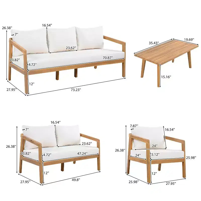 Christopher Knight Home Sunny Set Salotto Moderno a 5 Pezzi in Acacia con Tavolo Rettangolare a Doghe e 7 Posti
