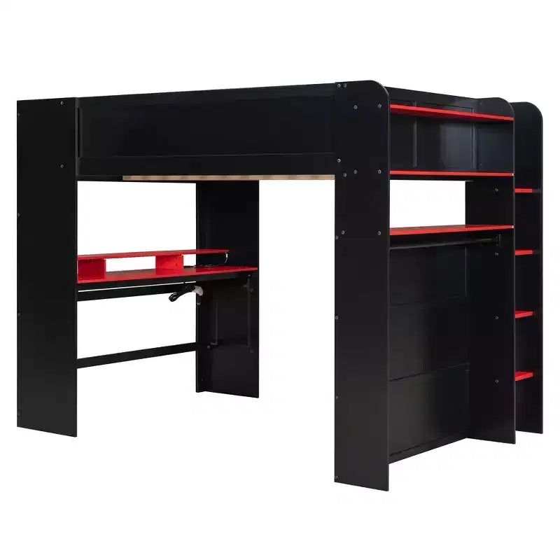 Luxystar Letto a soppalco a una piazza e mezza con scrivania illuminata regolabile, armadio aperto e libreria