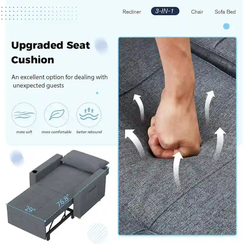 Poltrona letto trasformabile, 3 in 1, vari colori, per 1 persona