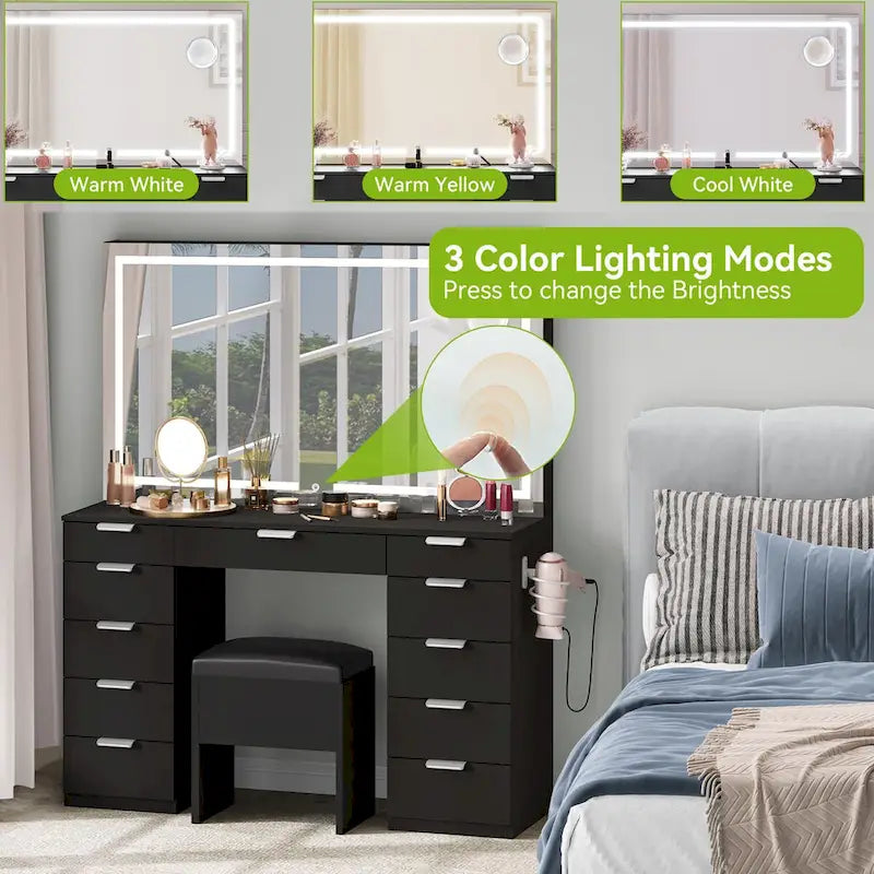 Moasis 46 Mobile con specchio illuminato, presa integrata e porta asciugacapelli - 55,8 A x 46 L x 11,7 P
