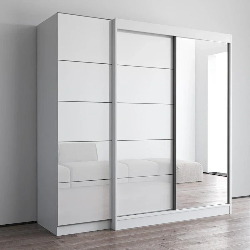 Armadio a 2 ante con specchio, frontale in vetro, 2 persone (grigio/nero/bianco)