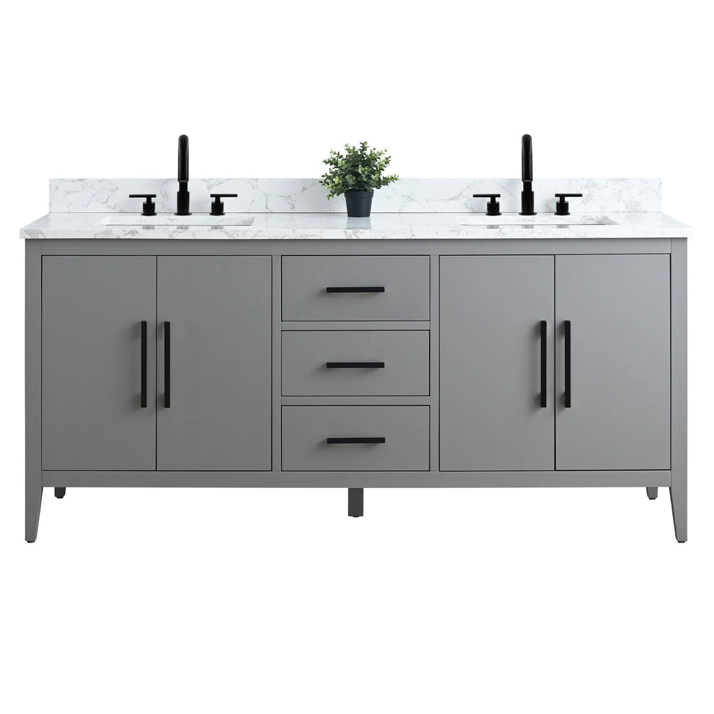 Mobile lavabo doppio Vanity Art 72 per bagno con piano in marmo composito