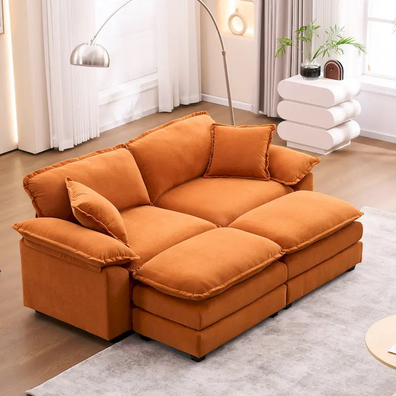 Divano a 2 posti con 2 cuscini, 2 guanciali e 2 pouf, divano confortevole - Divano profondo da soggiorno, divano modulare
