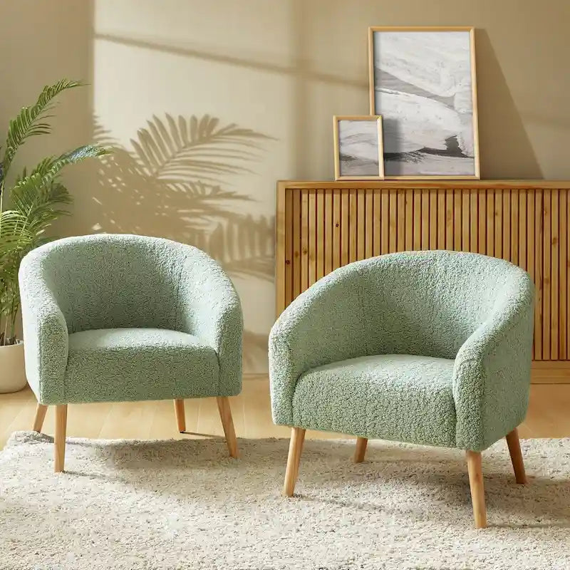 Poltrona Sheila Modern 30 W Boucle con gambe in legno massello, set da 2 di HULALA HOME