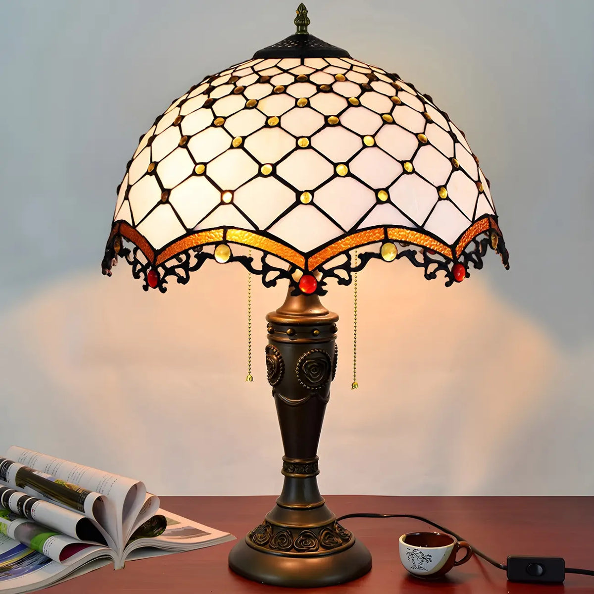 Lampada da tavolo HomeyFad a 2 luci, vintage, con cupola in vetro inossidabile